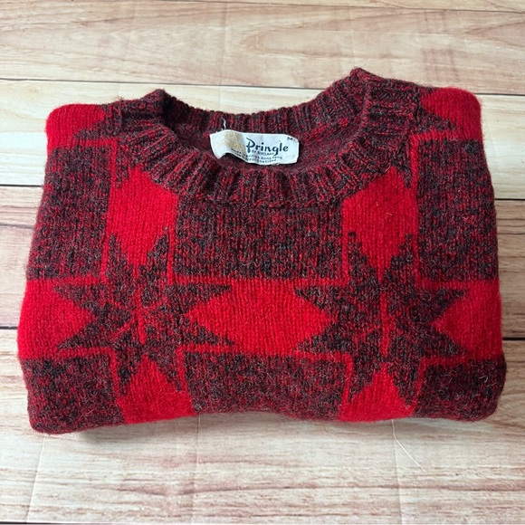 pringle of scotland Other - VTG PRINGLE Of Scotland Red Geometric Design Crew Neck Wool Knit Sweater Size M‎